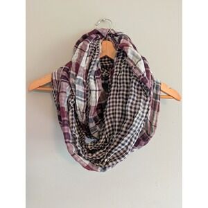 Loft Ann Taylor Infinity Scarf Burgundy Plaid Navy Gingham Check 100% Cotton